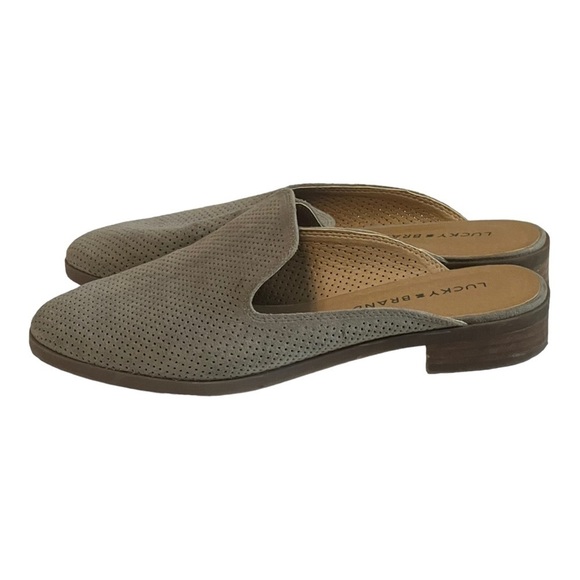 Lucky Brand Coryna Mules Gray Perforated Suede Round Closed Toe Slides 8/38.5 - Picture 3 of 6